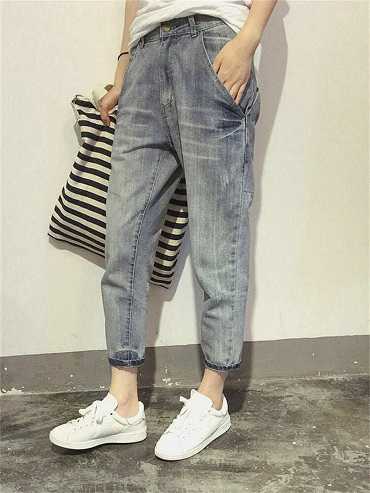 Women's Washed Cropped Denim Pants