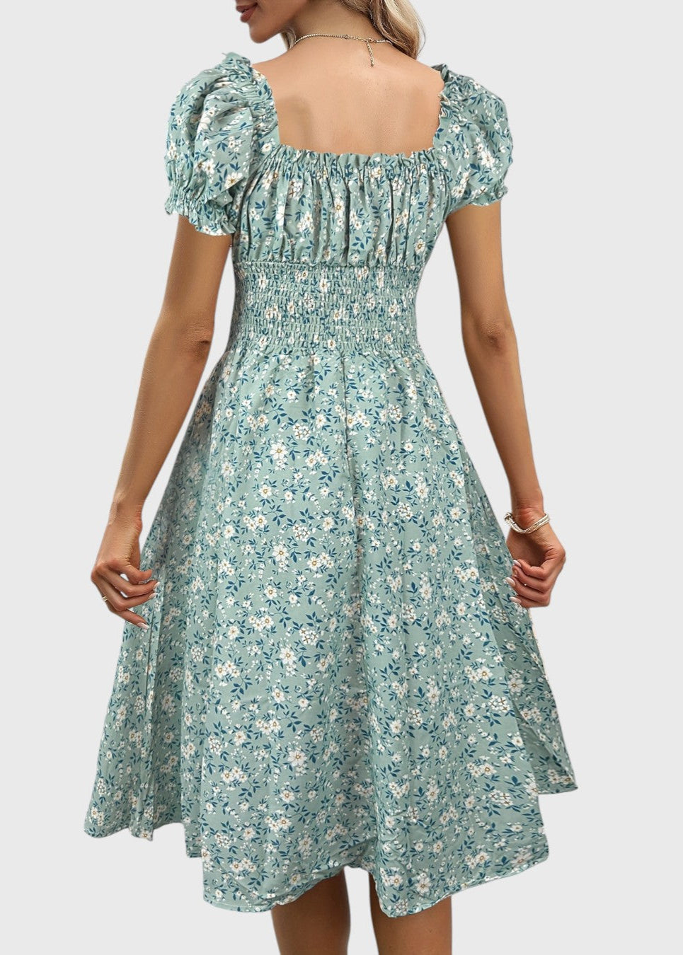 Nancy - Floral Midi Dress With Puff Sleeves