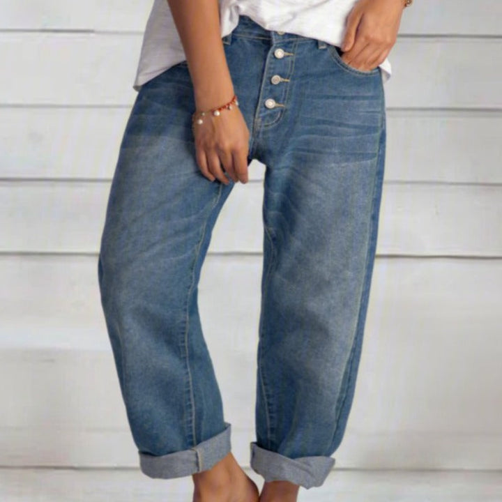 Women's Cropped Wide-Leg Blue Jeans Pants