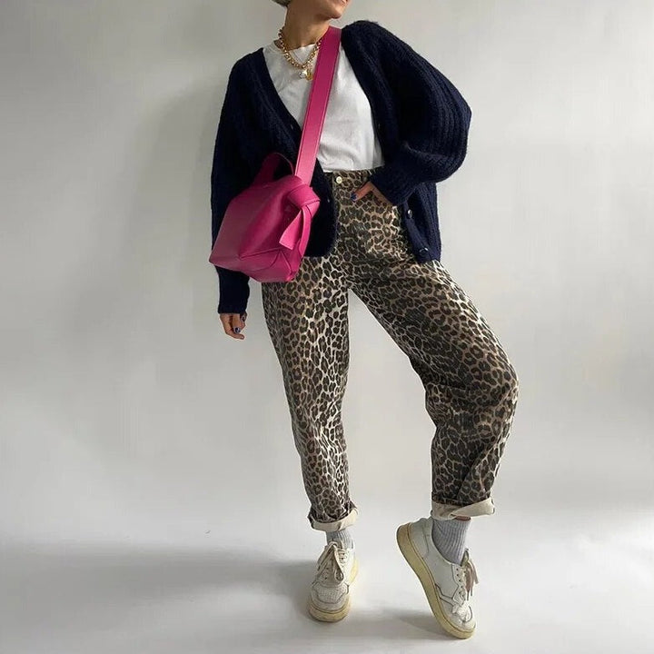 Women's Leopard Print Wide-Leg Cropped Pants