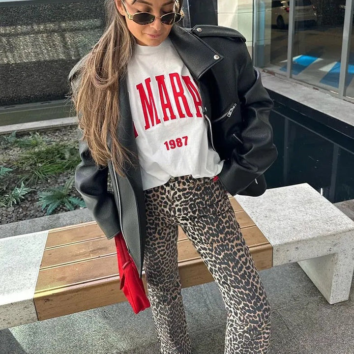 Women's Leopard Print Wide-Leg Cropped Pants
