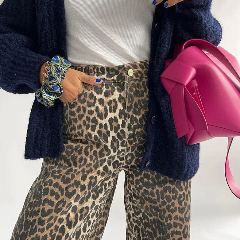 Women's Leopard Print Wide-Leg Cropped Pants