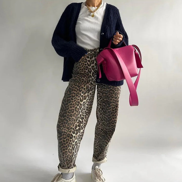 Women's Leopard Print Wide-Leg Cropped Pants