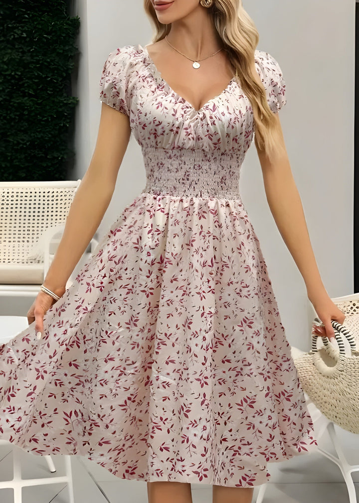Nancy - Floral Midi Dress With Puff Sleeves