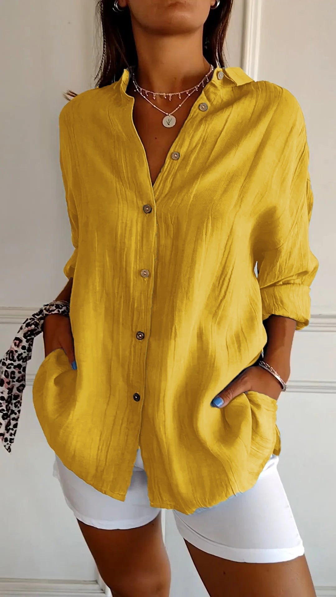 Women's Button-Front V-Neck Boho Summer Blouse - Casual